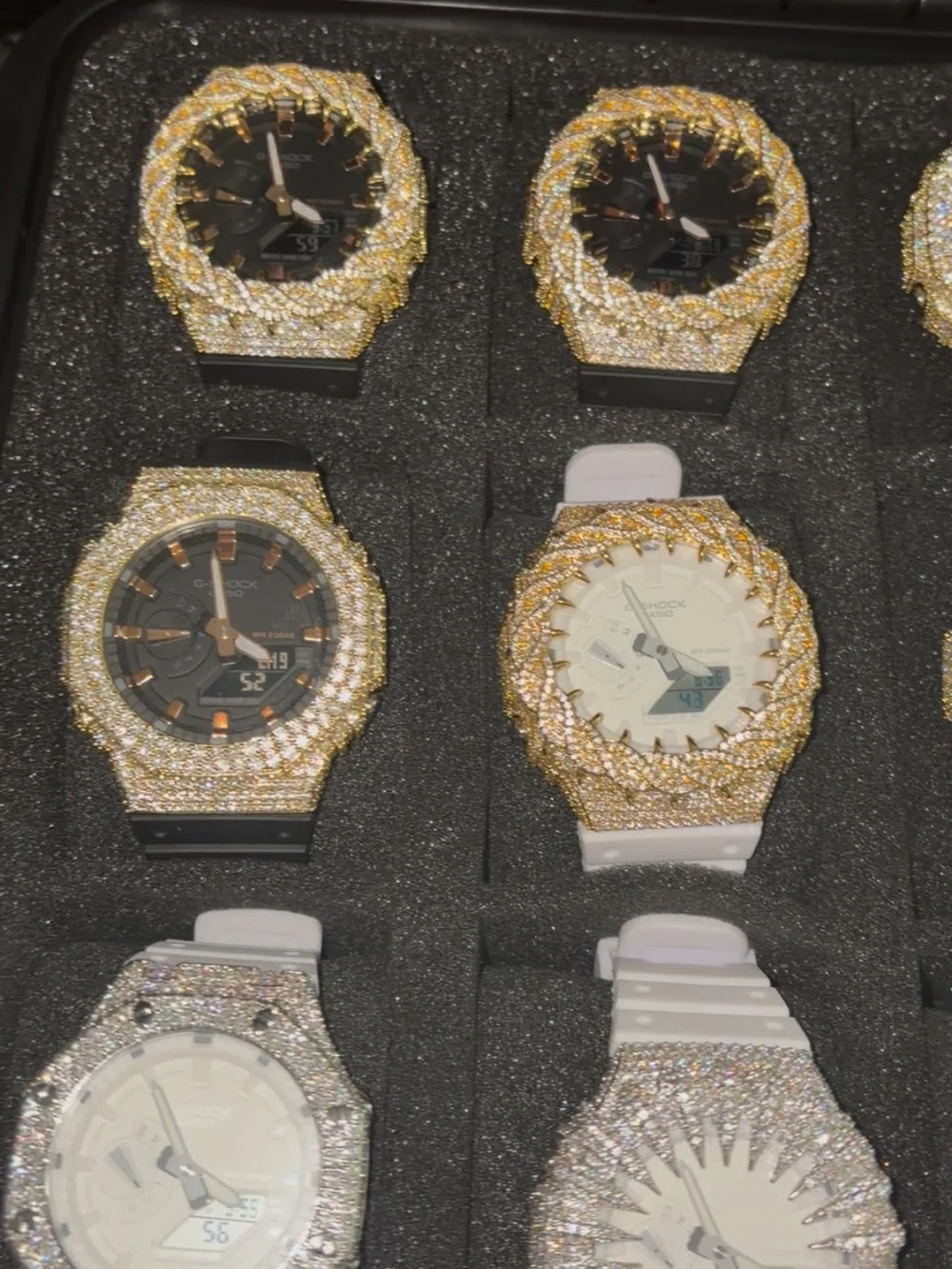 Iced Out Casio G-Shock Dial Men's Watch with Crystal-Studded Bezel
